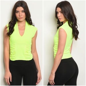 Lime Green v neck sleeveless blouse